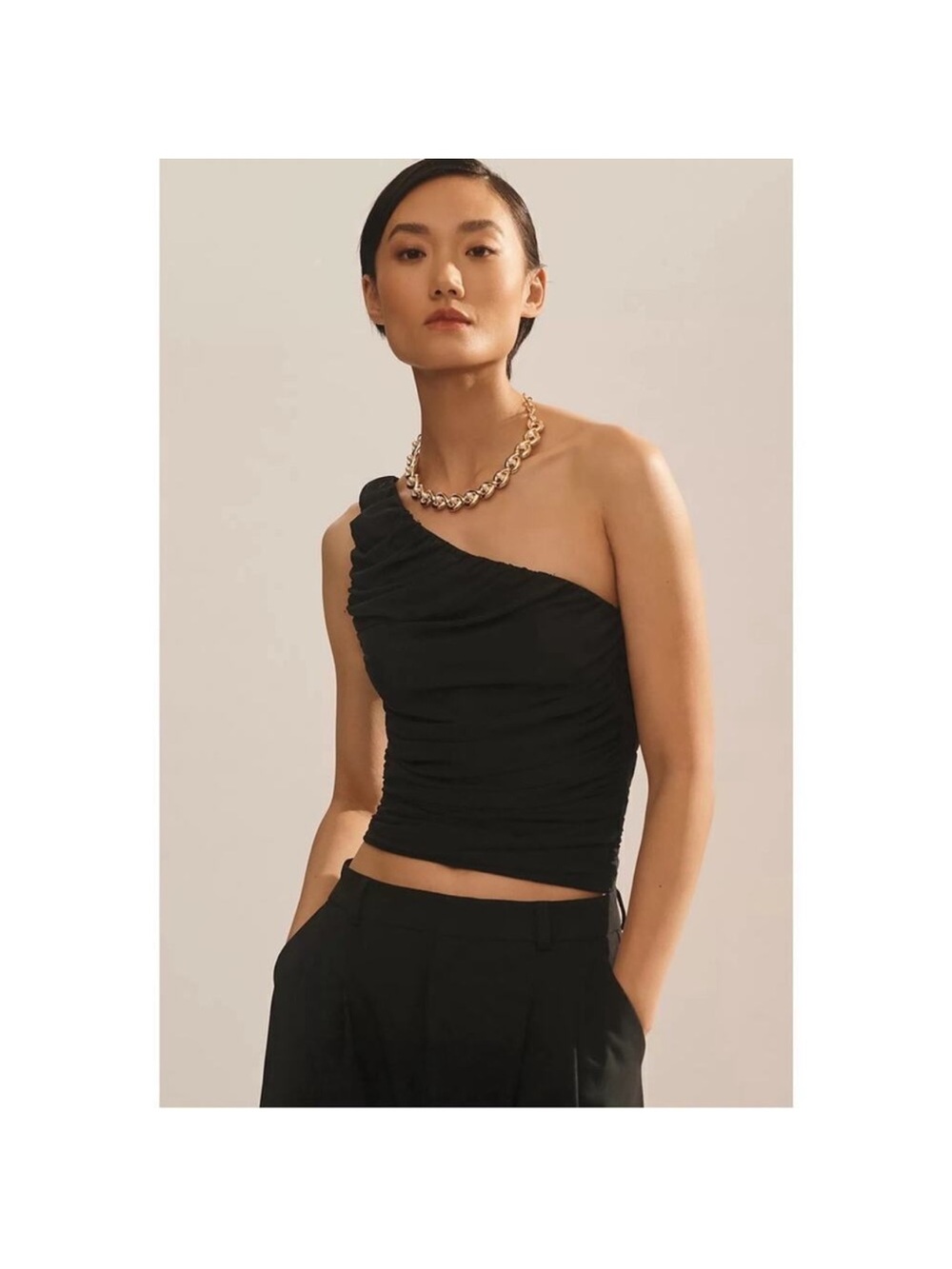 NWT’s Anthropologie - One-Shoulder Black Ruched Crop Top
